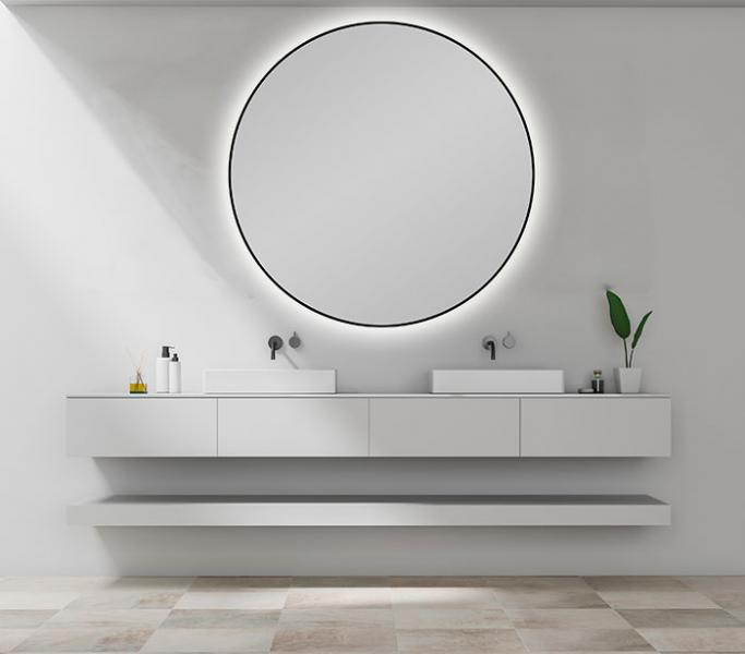 Olivia rundt spejl m/backlight og sort ramme - 100 cm