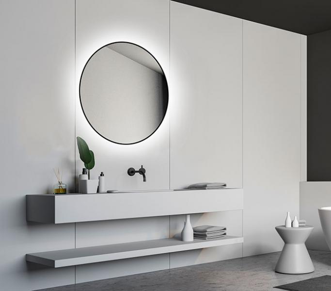 Olivia rundt spejl m/backlight og sort ramme - 80 cm