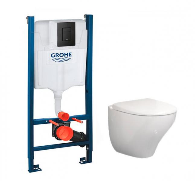Gustavsberg Nautic Hygienic Flush toiletpakke inkl. sæde m/softclose, cisterne og sort betjening