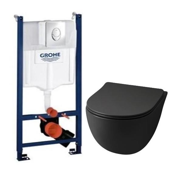 Lavabo File 2.0 RIMless Mat sort toiletpakke inkl. sæde/soft-close, cisterne og krom betjening
