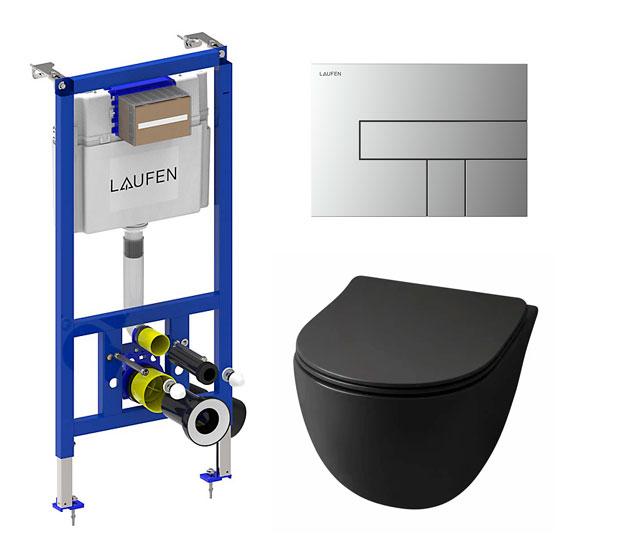 Lavabo File 2.0 RIMless mat sort toiletpakke inkl. sæde/soft-close, cisterne og krom AW100 betjening