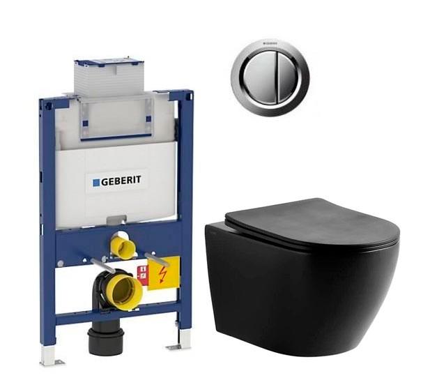 Lavabo Studio Rimless mat sort toiletpakke inkl. sæde m/soft-close, lav cisterne og krom betjening