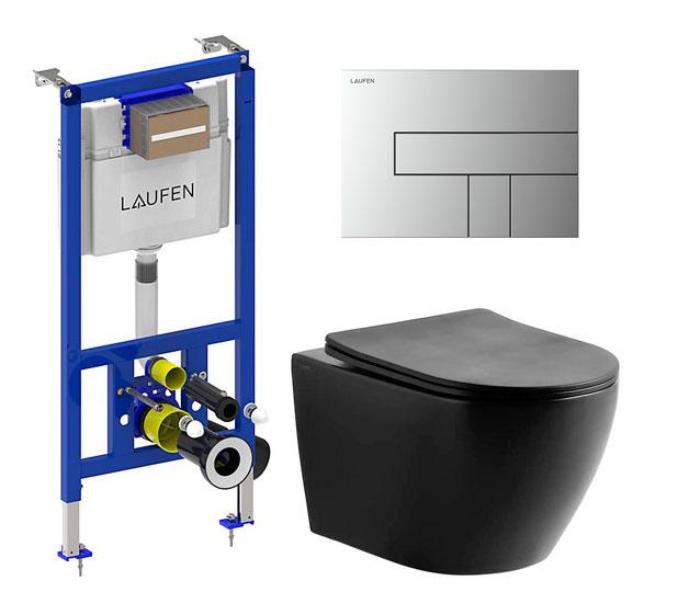 Lavabo Studio RIMless mat sort toiletpakke inkl. sæde/soft-close, cisterne og krom AW100 betjening