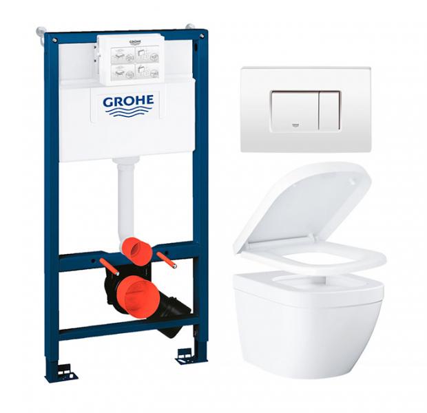 Grohe Euro kompakt toiletpakke inkl. sæde m/soft-close, mellem cisterne og hvid betjening Grohe Euro kompakt toiletpakke inkl. sæde m/soft-close, mellem cisterne og hvid betjening