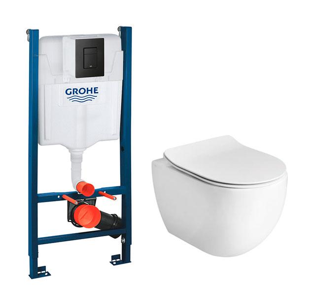 Lavabo Glomp Mat hvid Mini rimless toiletpakke inkl. sæde m/soft-close, cisterne og mat sort betjening