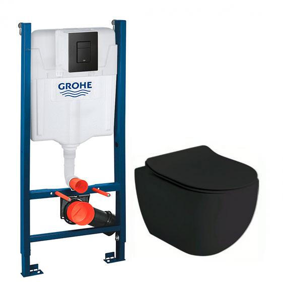 Lavabo Glomp Mat sort Mini rimless toiletpakke inkl. sæde m/soft-close, cisterne og mat sort betjening