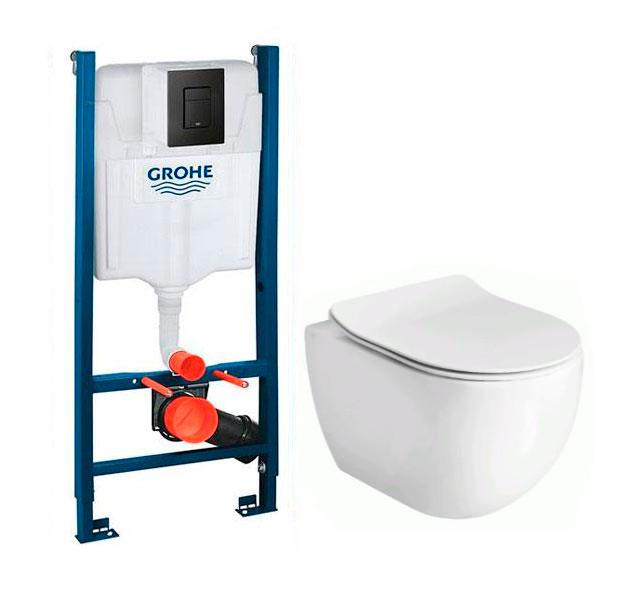 Lavabo Glomp rimless toiletpakke inkl. sæde m/soft-close, cisterne og mat sort betjening