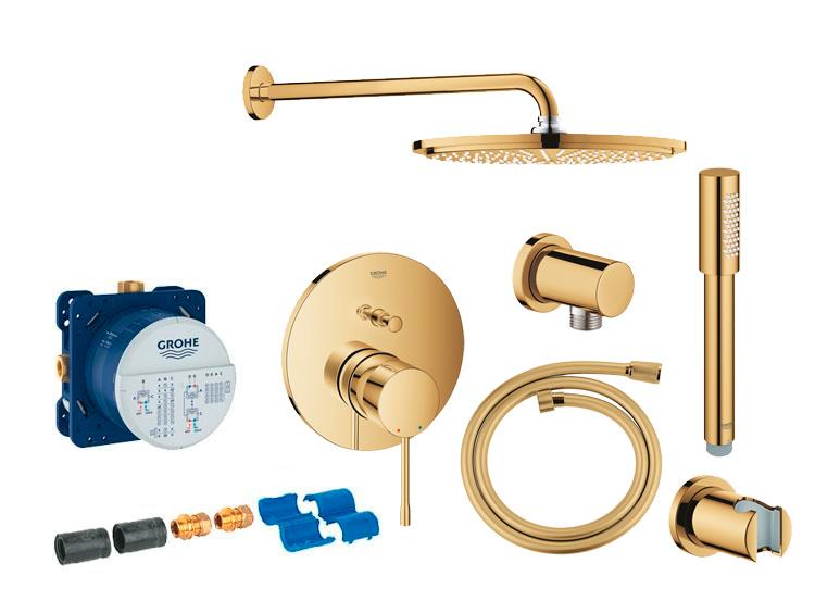 Grohe Essence komplet brusesystem med Rainshower 310 hovedbruser til indbygning - Poleret Cool Sunrise