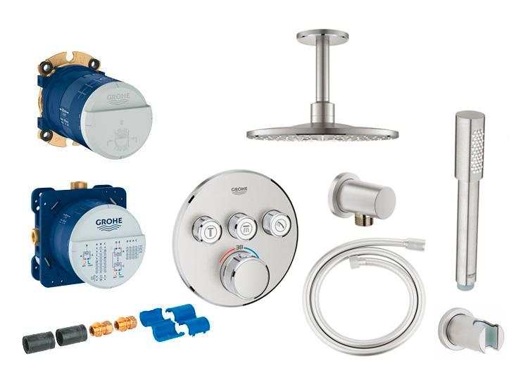 Grohe SmartControl komplet brusesystem med SmartActive hovedbruser til indbygning/loft - Steel Grohe SmartControl komplet brusesystem med SmartActive hovedbruser til indbygning/loft - Steel