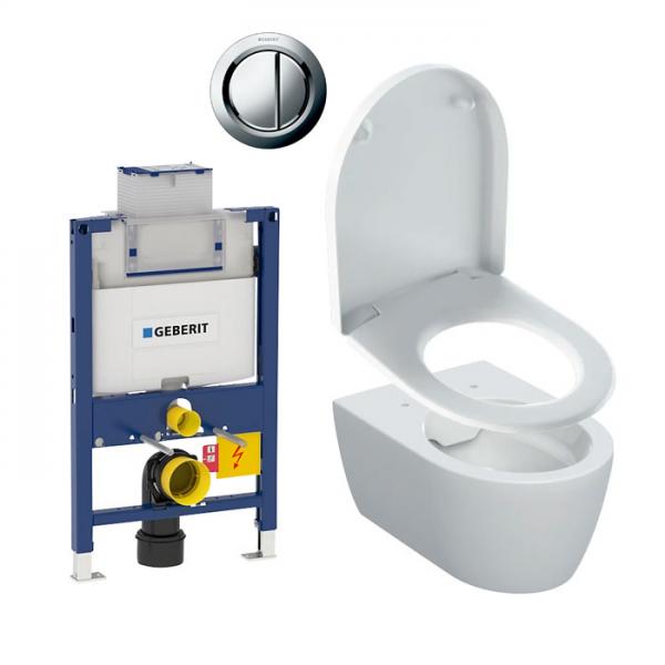 Geberit iCon toiletpakke m/sæde, lav cisterne og krom betjening