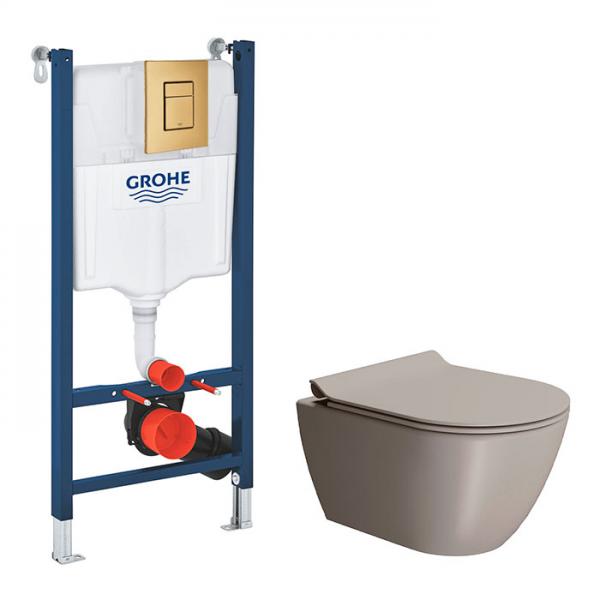 GSI Pura Tortora 50 toiletpakke inkl. sæde m. softclose, cisterne og messing betjening