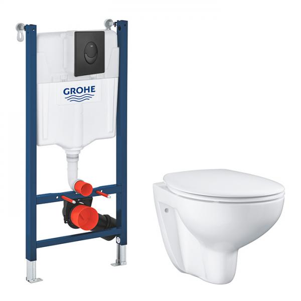 Grohe Bau toiletpakke inkl. sæde, cisterne og mat sort betjening