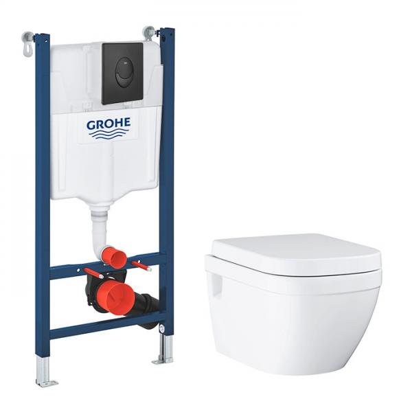 Grohe Euro toiletpakke inkl. sæde, cisterne og mat sort betjening
