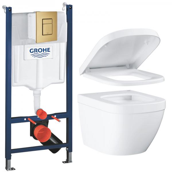 Grohe Euro kompakt Rimless toiletpakke inkl. sæde m/soft-close, cisterne og messing betjening