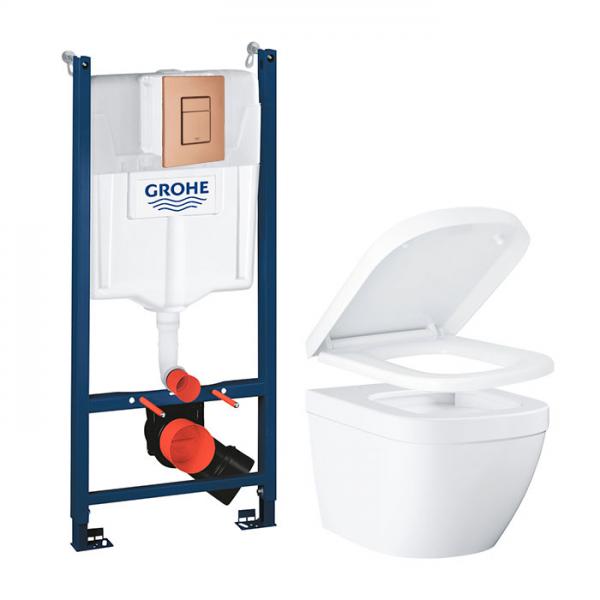 Grohe Euro kompakt Rimless toiletpakke inkl. sæde m/soft-close, cisterne og kobber betjening
