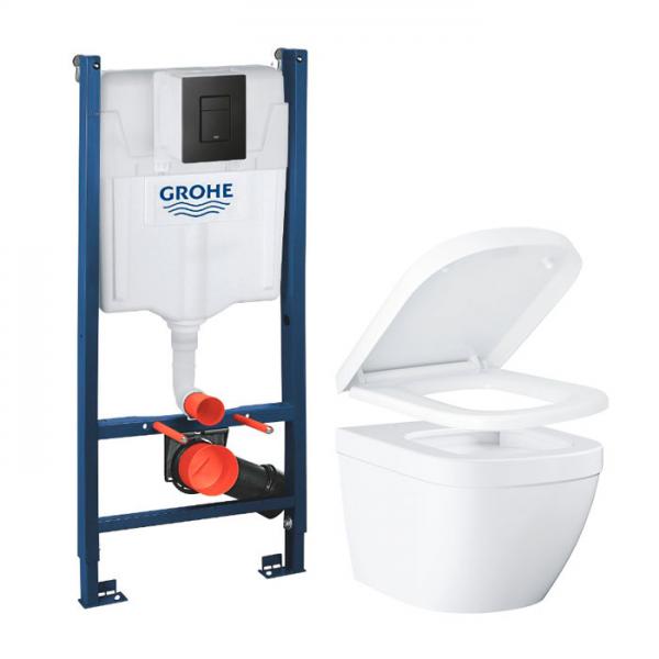 Grohe Euro kompakt Rimless toiletpakke inkl. sæde m/soft-close, cisterne og mat sort betjening