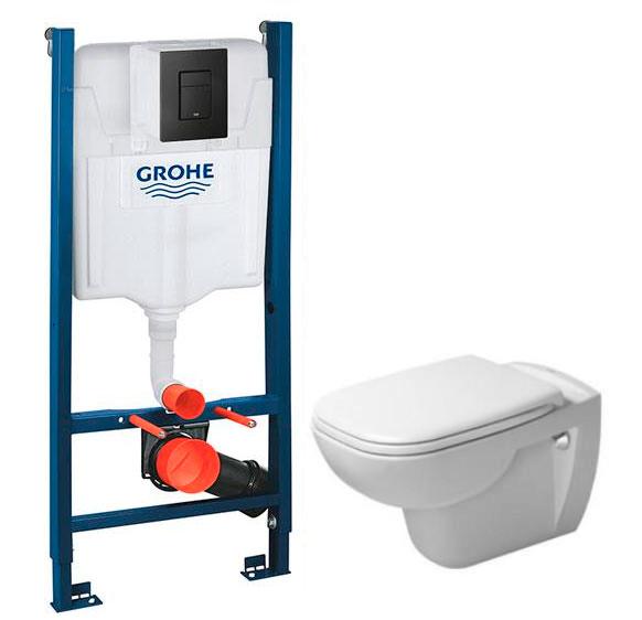 Duravit D-Code RIMless toiletpakke inkl. sæde m/softclose, cisterne og sort betjening