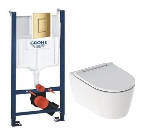 Geberit ONE RIMLess toiletpakke inkl. sæde m/soft-close, cisterne og børstet messing betjening