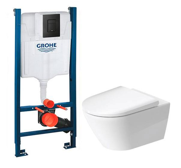 Duravit D-neo Rimless toiletpakke inkl. sæde m/soft-close, cisterne og mat sort betjening