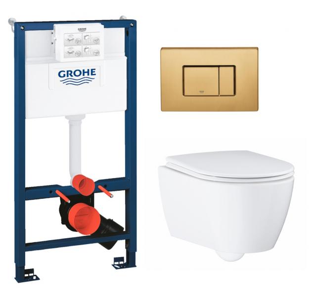 Grohe Essence Rimless toiletpakke inkl. sæde m/soft-close, mellem cisterne og messing betjening