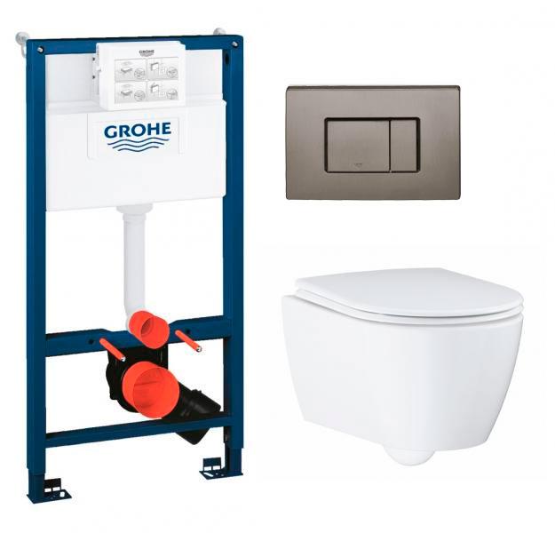 Grohe Essence Rimless toiletpakke inkl. sæde m/soft-close, mellem cisterne og børstet hard graphite betjening