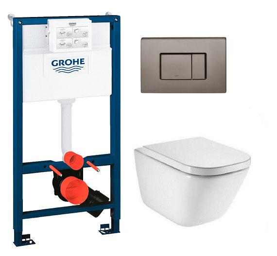 Laufen Roca Gap RIMless toiletpakke inkl. sæde m/soft-close, mellem cisterne og børstet hard graphite betjening