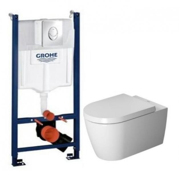 Duravit Me by Starck Rimless m/wondergliss toiletpakke inkl. cisterne, krom betjeningsplade og sæde m/ soft-close