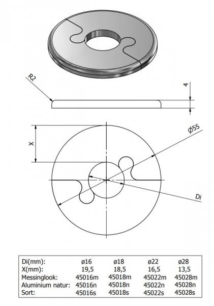 Metalwo Alu fit rosette Ø22 - Børstet messing
