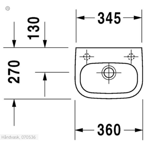 Duravit D-Code 36 håndvask t/væg - Højre