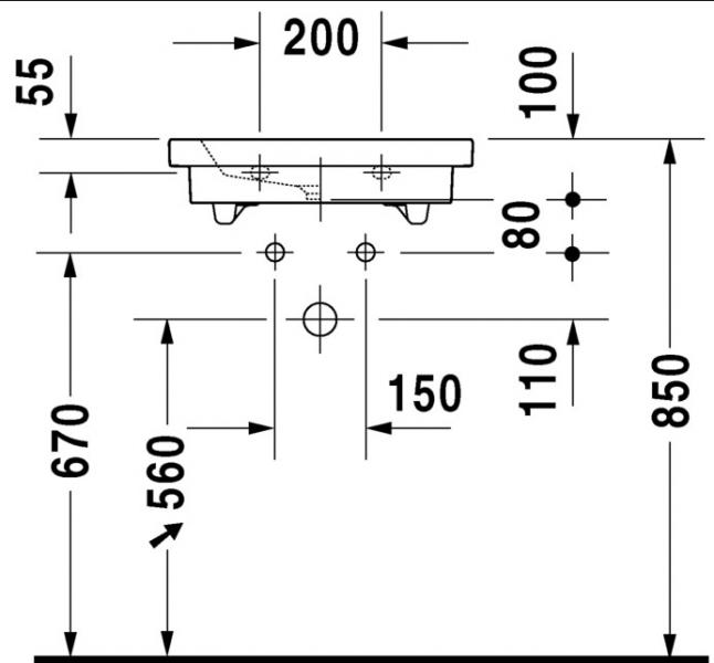 Outlet - Duravit 2nd Floor håndvask UDEN hanehul - 500mm - slebet underkant