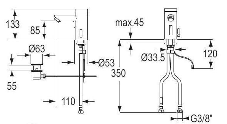 Cassøe Conti+ Lino L10 berøringsfrit håndvaskarmatur m/batteri - Blank messing