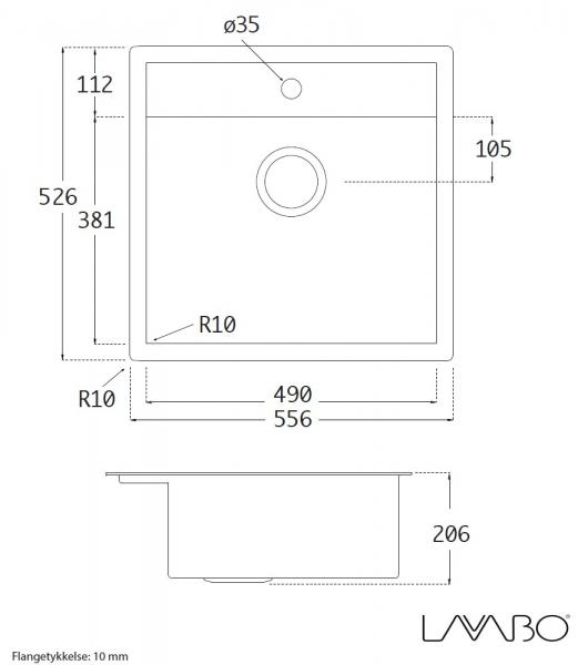 Lavabo Jupiter 60 kompositvask - Antracit-sort/messing