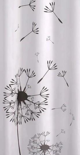 Hefe badeforhæng m/sort blomst 120 x 200 cm