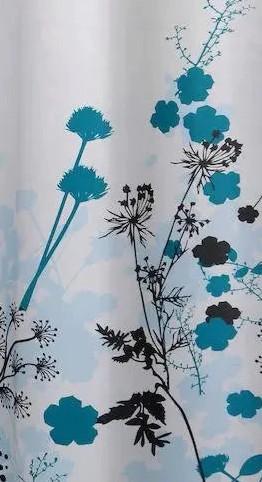 Hefe badeforhæng m/blå blomster 180 x 200 cm