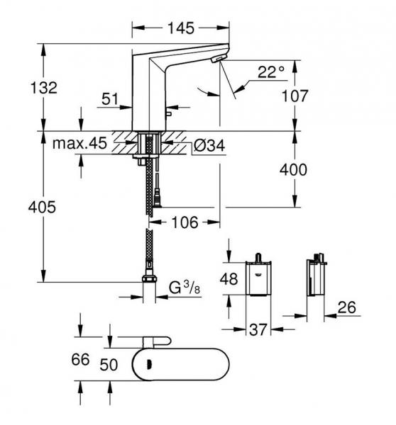 Grohe Eurosmart Cosmopolitan E berøringsfri vandhane m/batteri - Børstet Cool Sunrise Grohe Eurosmart Cosmopolitan E berøringsfri vandhane m/batteri - Børstet Cool Sunrise