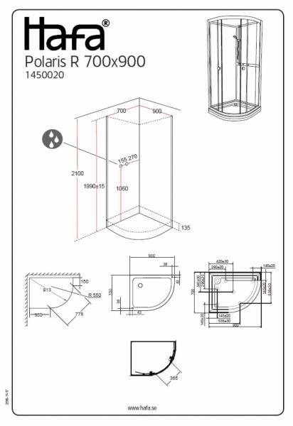 Hafa Polaris Round brusekabine - 70x90