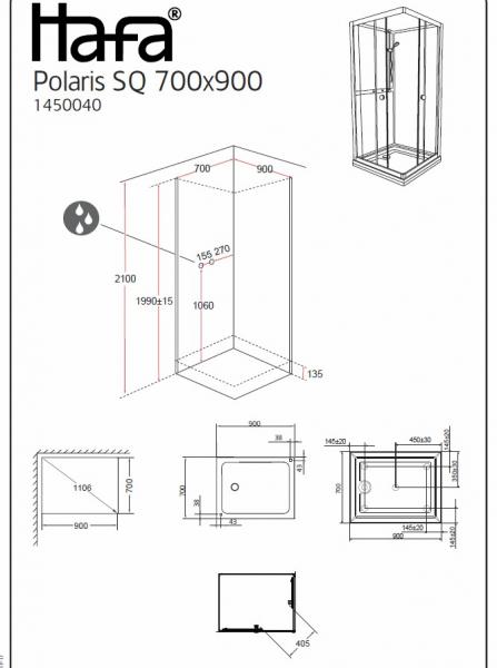 Hafa Polaris Square brusekabine - 70x90