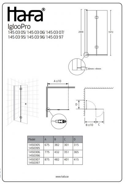 Hafa Igloo Pro foldedør - Klar glas/mat sort - 70 cm