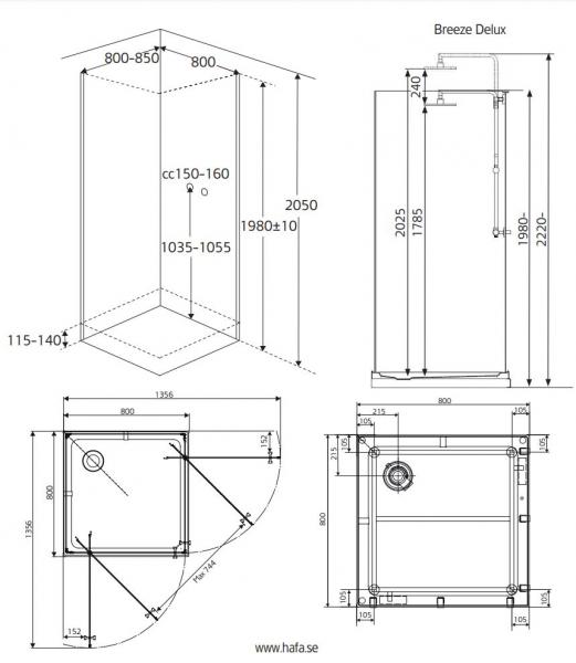 Hafa Square Breeze deluxe brusekabine inkl brusesystem - 80x80 cm