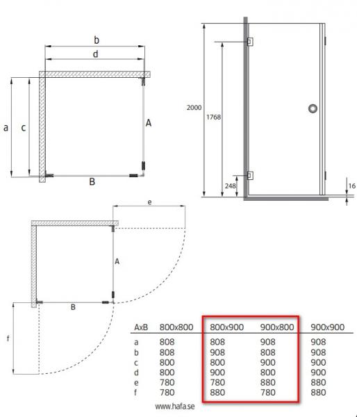 Hafa Infinity bruseniche - Klar glas - Mat sort - 80x90 cm