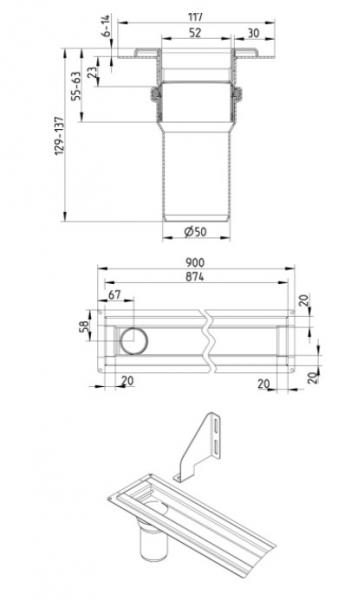 Blucher Waterline 900 mm afløb m/Vienna Line rist - Sort