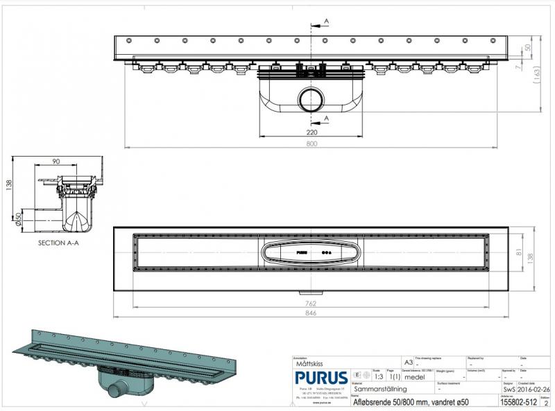 Purus Line - Afløbsrende vandret udløb Ø50 - 800 mm