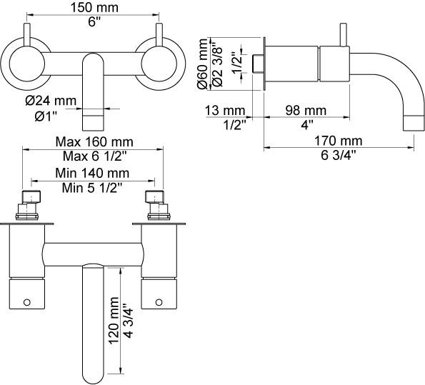 Vola 1611-16 Håndvaskbatteri med svingtud - Krom