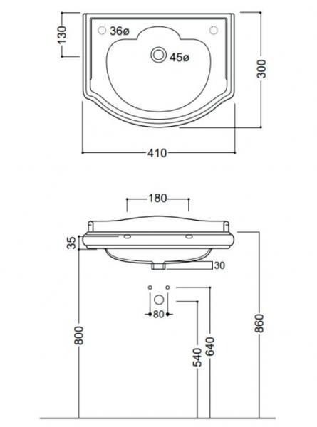 Lavabo Retro 41 håndvask t/væg - Med/uden hanehul - Blank sort