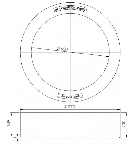 Lauridsen 600 x 200 mm topring u/ fals til kegle