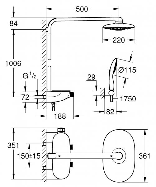 Grohe Rainshower SmartControl 360 DUO brusesystem m/ termostat - Krom/hvid
