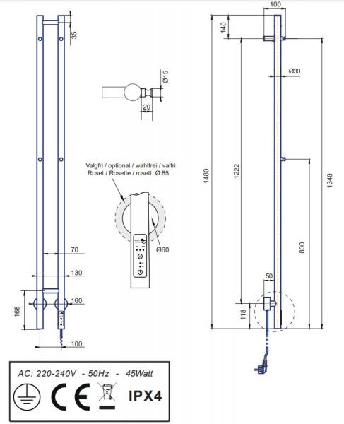 Kriss Twin elektrisk h&aring;ndkl&aelig;det&oslash;rrer 13x148 cm - Blank messing/guld