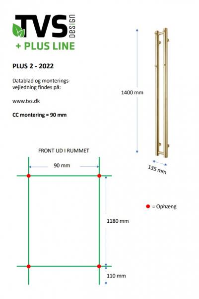 TVS Plus 2 håndklædetørrer - 13,5x140 cm - Børstet messing/Guld