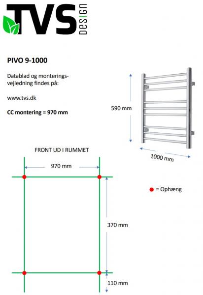 TVS Pivo 9 håndklædetørrer - 100x59 cm - Hvid