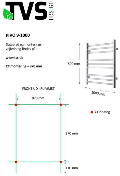 TVS Pivo 9 håndklædetørrer - 100x59 cm - Krom
